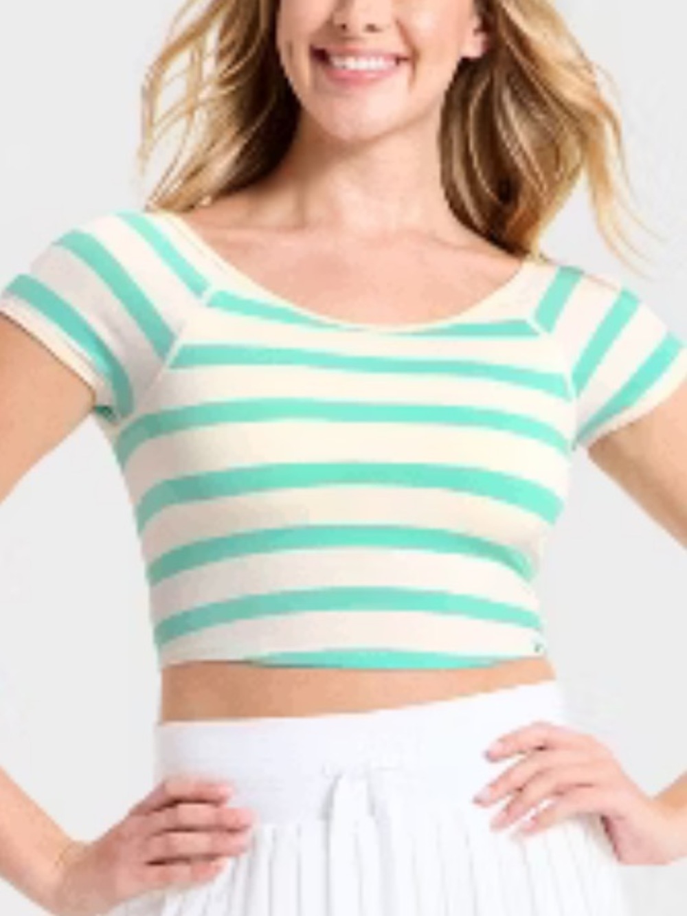 Joylab cropped for seamless tee Striped Mint and white NWT 8